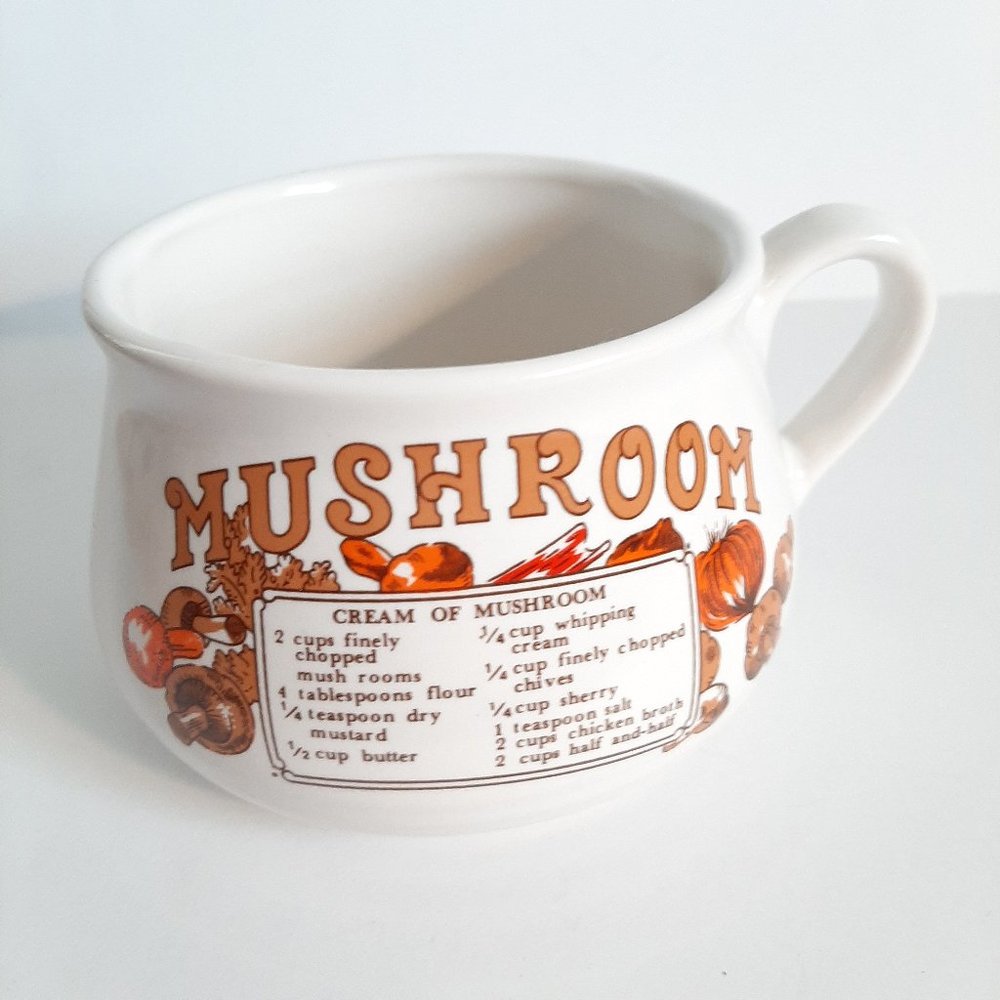 🍄 Retro Mushroom Soup Recipe Wide Mouth Mug Cottage Kitsch